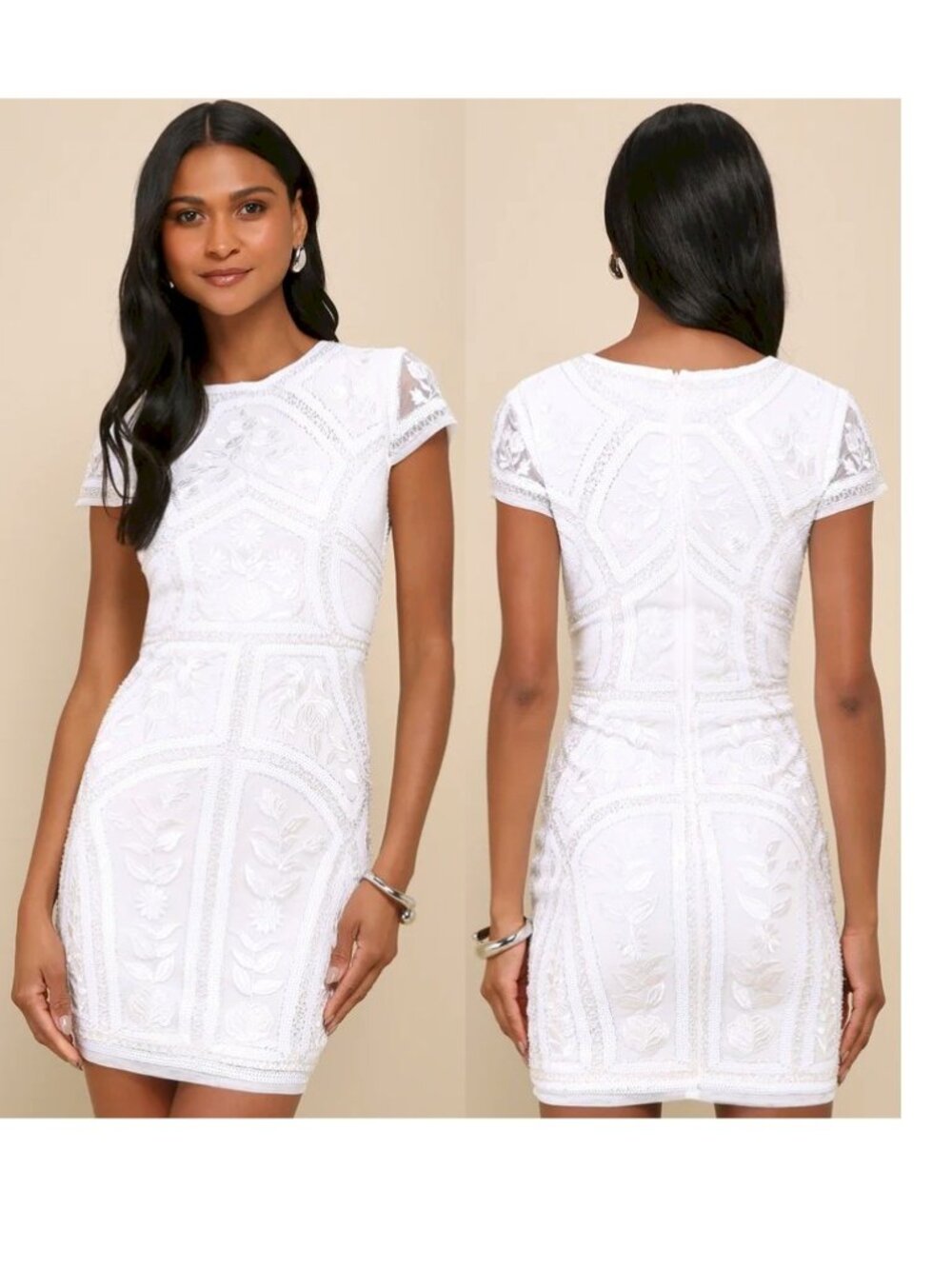 Spread Your Shine White Sequin Embroidered Bodycon Dress Size Small